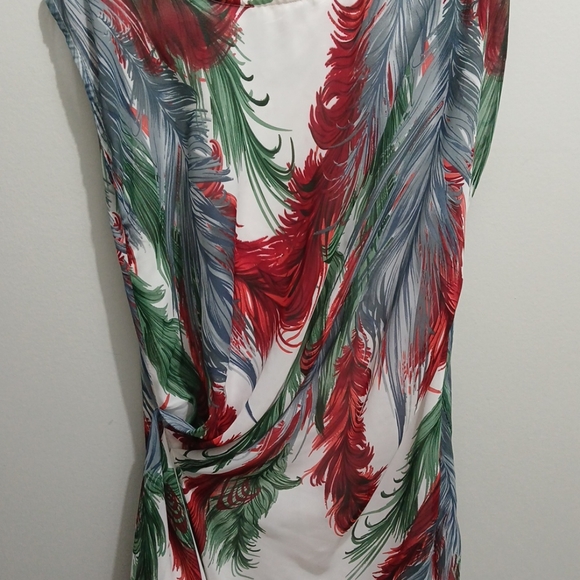 Hot & Delicious Red and Green Feather Print Dress - Picture 2 of 6